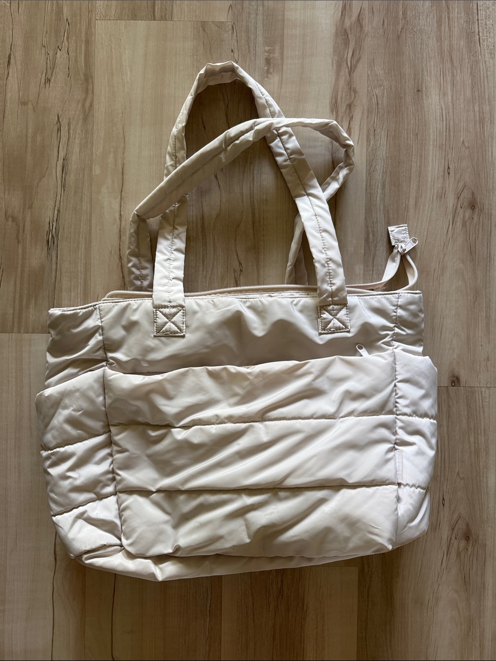 Cream Quilted Puffer Tote Travel Bag